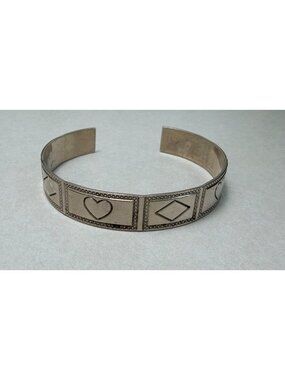 Vintage Southwestern Engraved Silver Tone Cuff Bracelet Tribal Bold Pretty